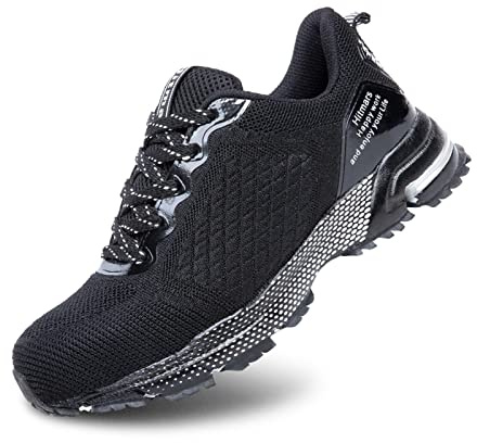 Safety Trainers Mens Womens Steel Toe Cap Trainers Safety Shoes Lightweight Work Boots S3 S2 S1 Protective Industrial Breathable B-Black 8.5UK(EU43)