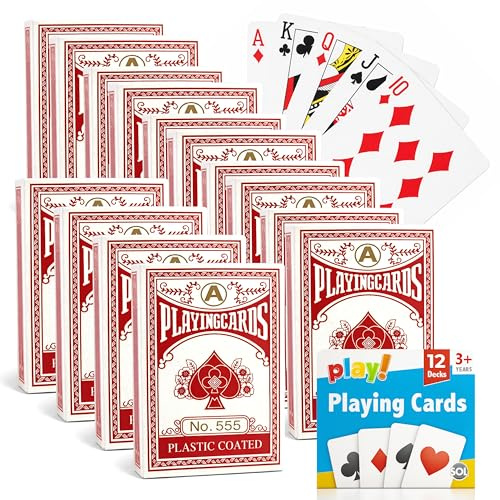 SOL 12 Pack Playing Cards UK, Mini Plastic Deck Multipack for Adults, Poker Gift Set, Premium, Lightweight, Cool Design for Funny Game Nights, Travel and Entertainment
