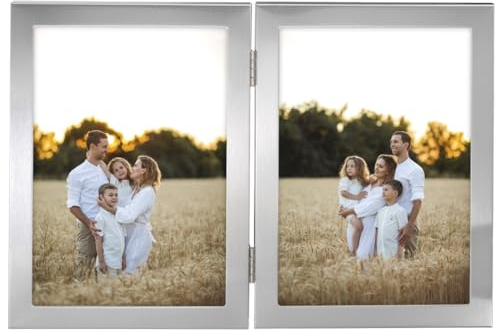 Hama Bilderrahmen 13x18 (2er Bilderrahmen, Bilderrahmen mehrere Bilder, Fotorahmen, Portraitrahmen, Hochformat, Querformat, zum Hängen, zum Hinstellen, Doppelrahmen, 2X Bildformat 13 x 18 cm) Silber