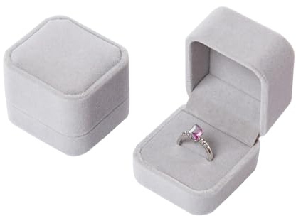 Voarge Smyckeskrin för ring, sammetslåda, presentförpackning, ring presentförpackning, för förlovning bröllop, grå, 50 x 55 x 45 mm