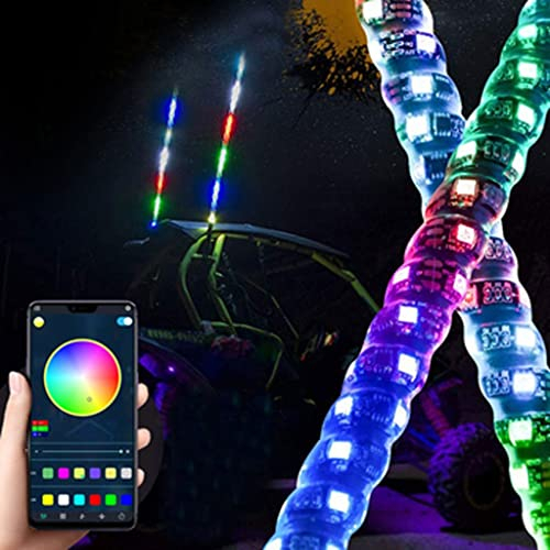 MekUk Feux fouets à LED Antenne de fouets éclairés par LED 3ft LED Whip Lights Spiral RGB LED Accessoires de Lampe éclairée for VTT, UTV, Offroad Accessoires de Lampe pour UTV, VTT