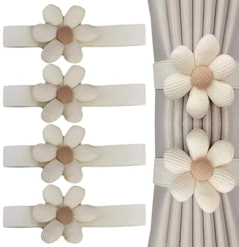 KASESSS 4Pcs Vorhang Raffhalter, Bunte Blumen Raffhalter für Vorhänge, Gardinenhalter mit Schnalle, Raffhalter für Gardinen, Vorhang Halter, Handgestrickte Baumwolle Vorhanghalter, Gardinen Raffhalter
