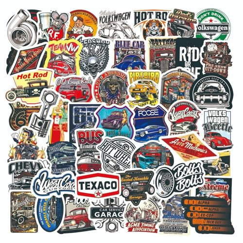 2 X 50 Pegatinas Vintage Clásicas de Coches, Pegatinas Clásicas Cars Hot Rod Set, Pegatina Vinilo Impermeables Graffiti para Botellas de Agua, Equipaje, Coche, Casco, para Niños, Adultos