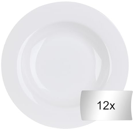 Home4You Suppenteller Tiefteller Salatteller 12er Set - Knochenporzellan - Weiß - spülmaschinenfest