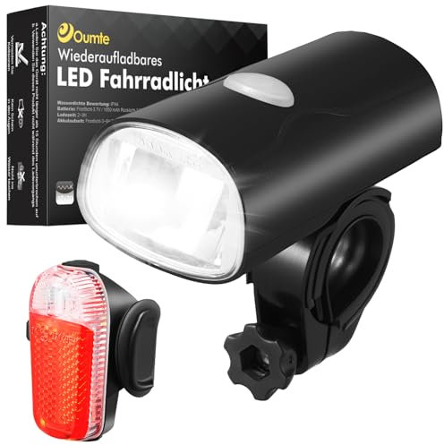 OUMTE Fahrradlicht Set Bike Light STVZO IPX4 Wasserdicht LED Fahrradlicht USB Wiederaufladbar Fahrradlicht mit Vorder- und Rücklicht für Kinder und Erwachsene