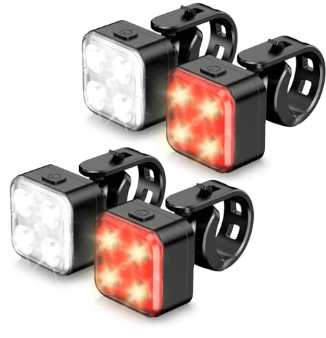 Akale Bike Lights Set, Rechargeable Bicycle Lights Front and Rear, 4 Light Mode Options, Bike Headlight, IPX4 Waterproof, Easy to Install for Men Women Road （ 2 Pack ）