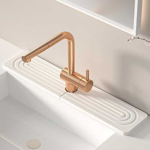 Volminex Kitchen Sink Faucet Mat, Diatomaceous Earth Quick Dry Sink Splashback Drying Mat, Kitchen Faucet Super Absorbent Mat, Quick-Drying Water Absorbing Stone Tray (White, 18.1 x 3.9)