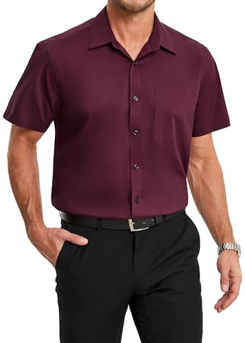HISDERN Camisa Manga Corta Hombre Vestir Formal Verano Camisas Sin Plancha de Fibra de Bambú para Hombre Elegante Business con Botónes Regular Fit