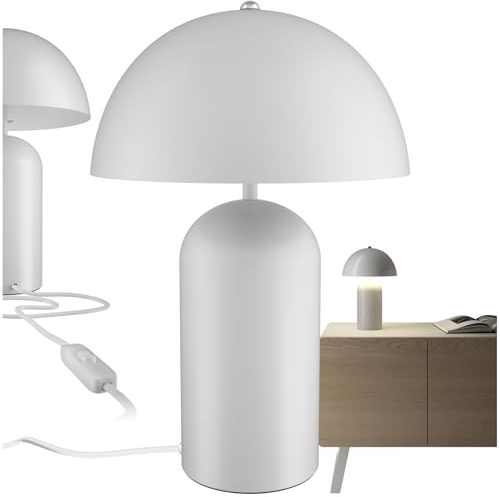 tectake® Pilzform Tischleuchte Vintage Design - Leselampe, Nachtlicht, Wohnzimmerlampe, Table Lamp, kleine Lampe, retro Nachttischlampe mit Kabel - weiß