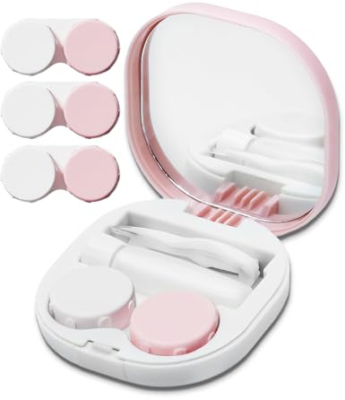 Vastsoon Contact Lens Case, Portable Contact Case with Contact Lens Applicator Tool and 3pcs Extra Solution Soaking Cases for Daily Vision Care and Outdoor Use, Travel Size (Pink)