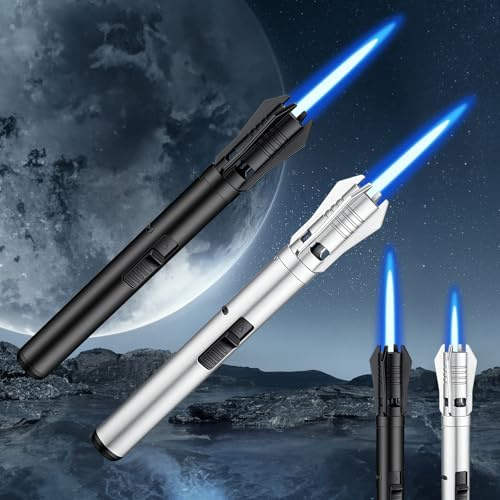 2 Stück Jetflamme Feuerzeug, 20.6cm Winddicht Langes Stabfeuerzeug, Sturmfeuerzeug Gas Nachfüllbar, Jet Feuerzeug Gasfeuerzeug für Küche, Gebäck, Camping, Geschenke für Männer, Schwarz (ohne Gas)