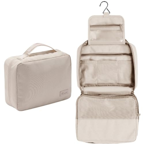 REPT Groß Kulturbeutel Damen & Herren Kulturtasche zum Aufhängen - Gross Kulturtasche Zum Aufhängen, Kosmetiktasche - Waschtasche für Frauen & Mädchen-Beige