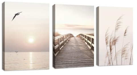3Pcs Cuadros decorativos modernos vista del mar al atardecer cuadros abstracto estético paisaje natural lienzo cuadros decorativos Salón Dormitorio Decoración de Pared Listo para colgar 50x70cmx3