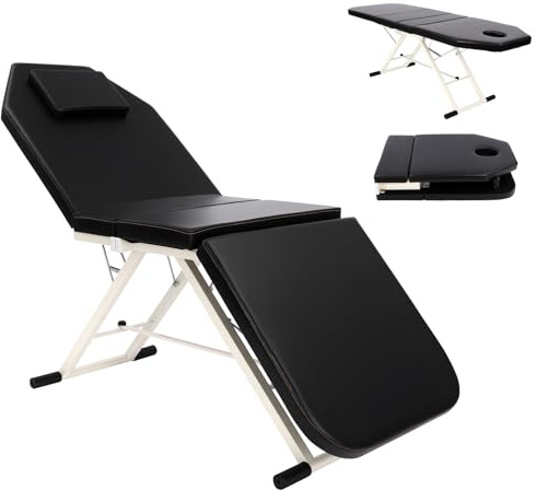 DHQCQL Tumbona de masaje, mesa plegable en 3 niveles, cojín, cama portátil para fisioterapia, tatuajes y spa, hasta 250 kg (negro)