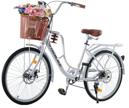 LSLIFE 26 Inch Vintage Ladies Bike with Basket Lightweight City Bicycle
