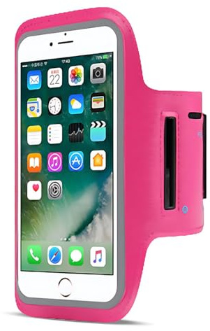 Brazalete Deportivo para Correr con Bolsa de Auriculares, Brazalete Móvil Deportivo Ajustable, Porta Movil Running Brazalete Deportivo Funda Correr con Bolsa para Arpods al Aire Libre (Rosa)