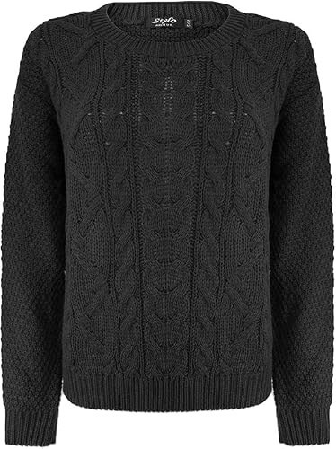 Pretty Attitude New Women Ladies Crew Neck Knitted Cable Long Sleeve Warm Chunky Sweater Formal Everyday Casual Knitwear Jumper Tops Pullover
