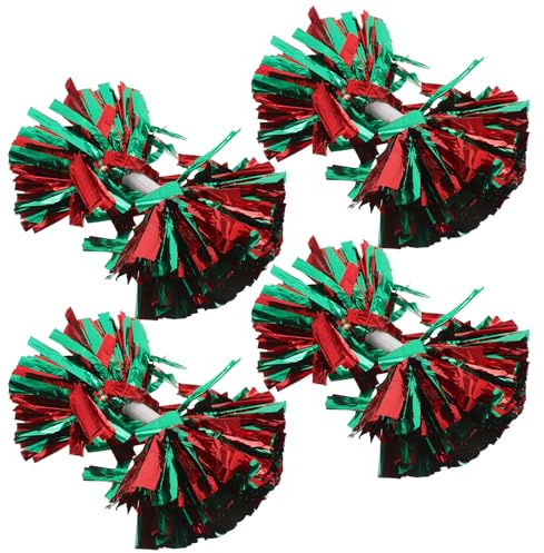 Toyvian Lot de 4 Pompons de Cheerleading Métalliques Rouges et Verts avec Poignée Moyenne Antidérapante Accessoires d'Encouragement pour Compétitions Sportives et Performances de Danse