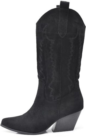 IF Stivali Texani Donna Al polpaccio in Camoscio Sintetico Stile Western Cowboy A9568 nero N.36