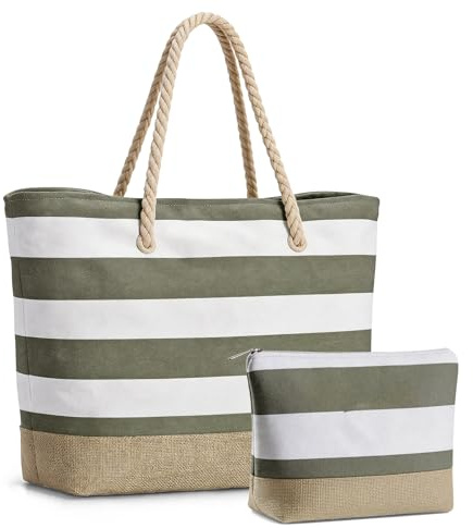 Borsa Donna, Borsa da Spiaggia XXL Grande con Pochette Cosmetici, Borsa da Spiaggia impermeabile e antisabbia con cerniera, Borsa a Mano/a Tracolla Pieghevole per Shopping Viaggi al Mare e Vacanze