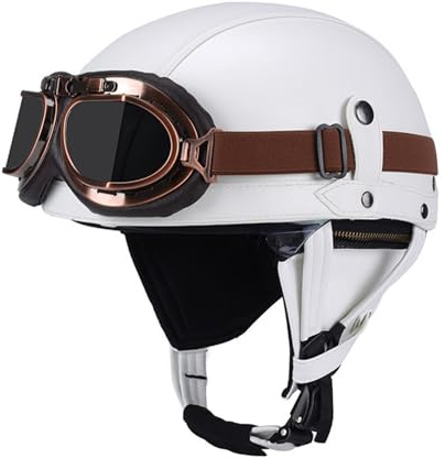 KKVGP Retro halvhjälm for motorcykel i tysk stil med glasögon, Retro hjälmar med öppet ansikte DOT/ECE-godkända, Vuxna män kvinnor Keps for cykelkryssarscooter
