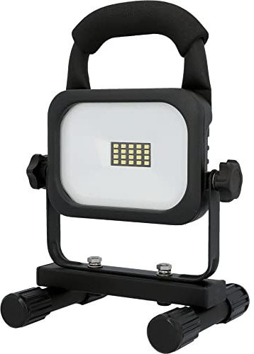 UNITEC LED Strahler mit Akku 10 Watt, 800 Lumen, Inkl. Netzteil, wiederaufladbar, Baustrahler, 6500 Kelvin, Schwarz, IP54, Sicherheitsglas, Lithium-Ionen-Akku, Energieeffizienzklasse A+