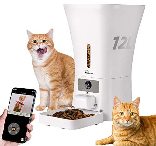 SKYMEE 12L WiFi Pet Feeder Automatic Food Dispenser for Cats & Dogs - 1080P Full HD Pet Camera Treat Dispenser with Night Vision and 2-Way Audio, Wi-Fi Enabled App for iPhone and Android