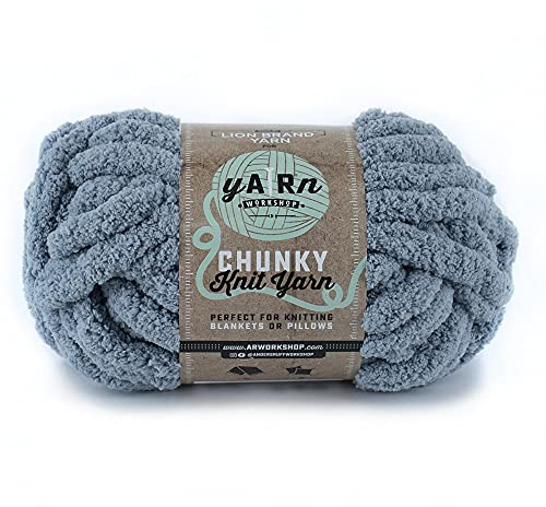 Lion Brand Yarn AR Workshop Chunky Knit, Jumbo Chenille Yarn for Knitting, Crochet, and Crafts, Fog, 1 Pack