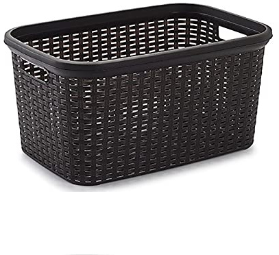Tradineur - Cesta para la Colada de plástico con Asas 53 x 26 x 36 cm, Modelo Rattan, 35 litros, cesto para Prendas Ropa, lavandería, hogar, wengué