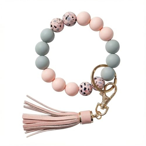 BIHRTC Key Ring Bracelet Car Keychain Holder Wristlet Silicone Women Beaded