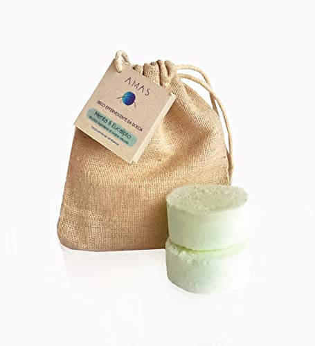 AMAS 2x Bomba Disco Scrub da Doccia con oli essenziali di MENTA & EUCALIPTO- 100% Naturale, Vegan e Plastic Free- Idea Regalo Uomo Donna - Esfoliante ed Idratante per Gambe e Piedi