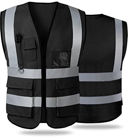AKEIVN Sicherheitsweste für Frauen und Männer mit hoher Sichtbarkeit, reflektierend, mit Taschen, Reißverschluss vorne, erfüllt ANSI/ISEA-Standards, XL