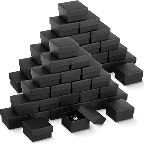 Yinkin 72 Pcs Jewelry Ring Gift Boxes Bulk 2 x 2 x 1.2 Inch Ring Necklace Earring Boxes for Weddings Christmas(Black)