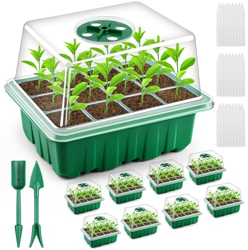 ASTARON 12-Pack Seed Trays, 144-Cell Reusable Seed Propagators with Lids Thicken Seed Starter Tray for Seedlings, Germination Trays for Seedling Mini Indoor Greenhouse for Seeds Growing