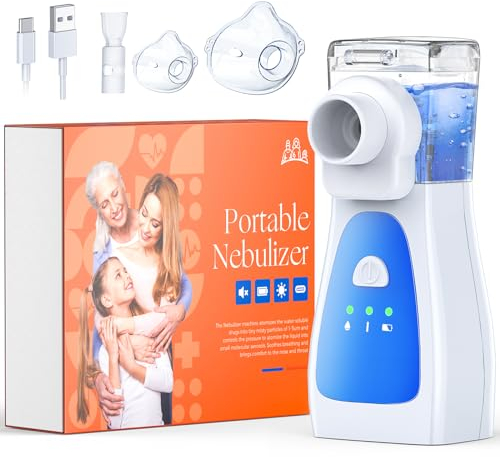 Nebulizador Portatil para Adultos y Niños - Inhalador Ultrasónico de alta Potencia, la Batería dura Mucho Tiempo, Recargable USB-C, Dos Velocidades, 2 Máscaras y Snorkel