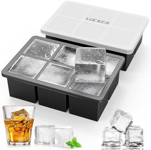 Eiswürfelform Silikon Eiswürfel Form Groß - LUCKEA Eiswürfelform XXL Eiswürfel Form mit Deckel Eiswürfel Silikon 6 Fach 2 Stück Eiswürfelformen BPA Frei für Gekühlte Getränke Whisky Cocktails