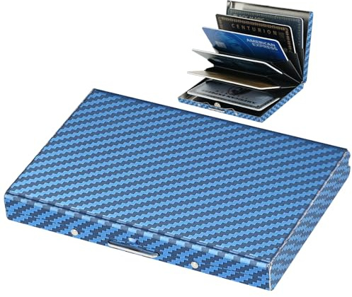 BONSYL® Porta Carte di Credito, Sottile Portafoglio Carte di Credito in Metallo con Blocco RFID con 6 Fessure, per Uomo e Donna.(6 Carte/Blu)