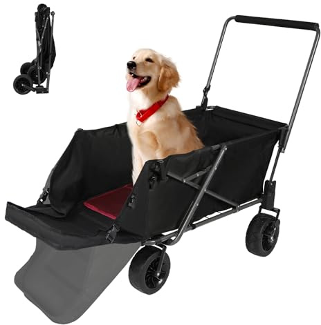 REDCAMP Carrello pieghevole per cani con posteriore estraibile, portata 136 kg, per cani grandi, ruote con freni, per campeggio e giardino all'aperto, tessuto Oxford 600D