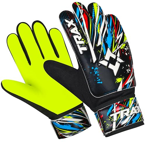 Trax Soccer Goalie Gloves for Kids Boys Children,Youth & Adult Football Goalkeeper Gloves with 4mm Latex Anti-Slip Strong Grip Palm (Fluroscent Yellow, Size 5 Suitable for 9-12 Years)