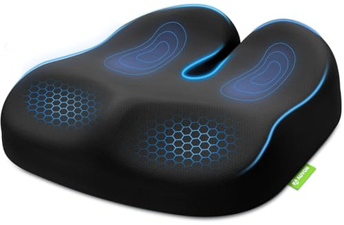 AUVON Cojin Silla Oficina, Cojín Coxis de Asiento por Región Ortopédico, Cojín Ergonómico para Coche -Viscoelastico, Aumenta la Comodidad al Sentarse, Alivia el Coxis, Funda Lavable