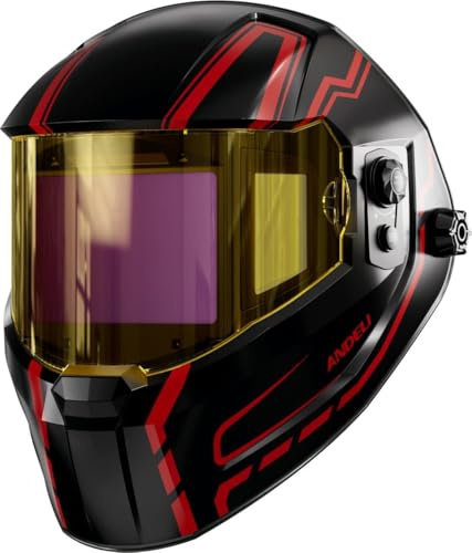 ANDELI Digital Auto-Darkening Schweißhelm | 18,3 x 8,1 cm Panorama Sichtfeld + True Color | USB-C Schnellladung | DIN16 UV/IR Schutz | Für MIG/MAG, Wig, E-Hand, Schleifen, Schneiden(OPTIM-600LB-NMB)
