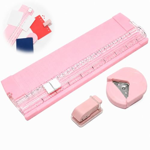 QLK 3 Pcs Paper Cutters Tool for Crafts, Papers Cutter A4 with Replacement Blade, Corner Rounder and Single Hole Puncher 3mm for Label Card, Craft Papers and Photos Standard Cutting DIY Scrapbook
