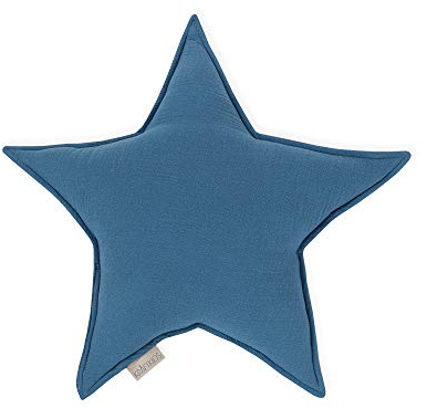 KraftKids Sternkissen Musselin blau, 45 cm großes Kuschelkissen, Deko-Kissen für das Kinder-Zimmer