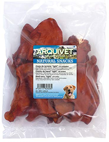 Arquivet Orecchio di Manzo Light - Borsa 10 pz - Snack 100% Naturali per Cani - Chuches, premi, premi, Caramelle, Caramelle per Cani - Tendini disidratati