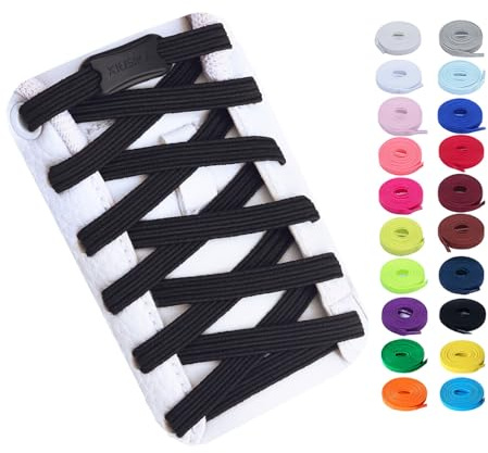 Booyckiy No Tie Elastic Shoelaces for Kids, Adults and Elderly, Adjustable Tieless Shoe Laces for Sneakers Boots and Casual Shoes - 16 Colors, 41 inch, Black