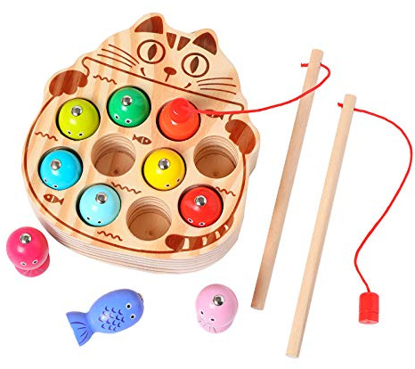 kidus Montessori Magnetic Wooden Fishing Game for Toddlers 1-3 Years Old,Fine Motor Skills Early Learning Eyes Hands Cooperation Toy for Boys & Girls Great Birthday Gift