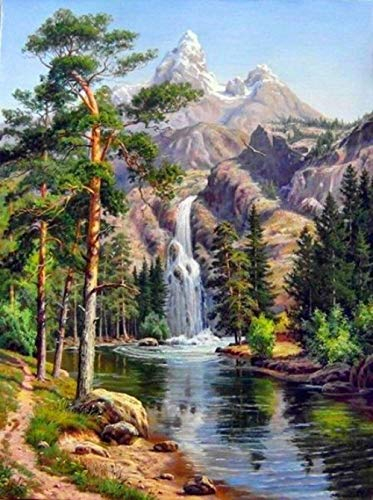 Bluehurric Stickpackungen Kreuzstich Set Vorgedruckt erwachsene anfanger Bergwasserfall Kreuzstich Stickerei Starter Set DIY Stickbild Handwerk 11CT Geschenk Heimdekoration(16×20inch