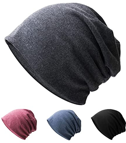 Hurinan Unisex Slouch Beanie Hat Jersey Beanie Skull Cap Classic Baggy Hat Lightweight and Soft Knitted Cotton Hat Headwear for Men Women (Grey)