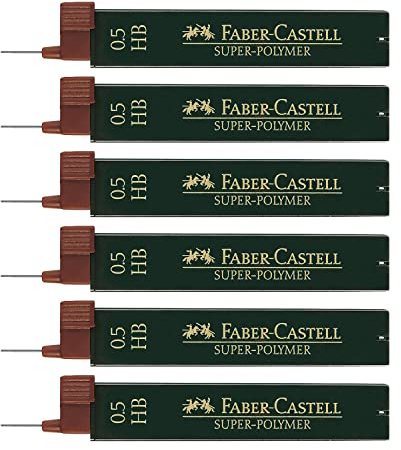 Faber-Castell 205040 - Set di mina Super Polymer, 6 pezzi con 12 mina ciascuno, 0,5 mm, durezza HB