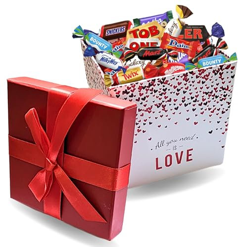 Assortiment de 50 bonbons au chocolat Milka, Daim, Célébrations,Toblerone dans une Jolie Boite  All you Need is Love | Cadeau pour un Anniversaire, la Saint-Valentin, la fête des Mères